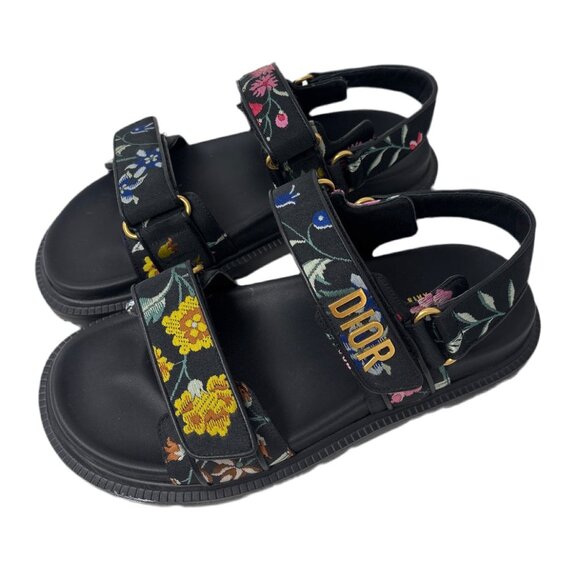 Christian Dior Black and embroidered Floral Sandals Sz-37 - Picture 3 of 4